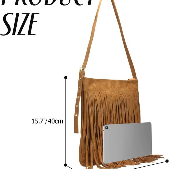 Durable Vegan Suede Fringe Purse - Versatile Hobo Bag for Every Occasion - Picture 2 of 6